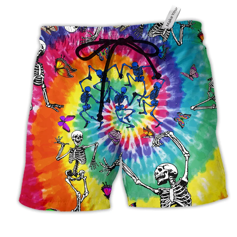 Beach Short / Adults / S Hippie Skull Dancing With Butterfly - Beach Short Reefox - Owls Matrix LTD