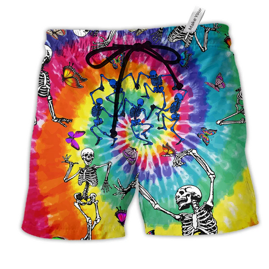 Beach Short / Adults / S Hippie Skull Dancing With Butterfly - Beach Short Reefox - Owls Matrix LTD