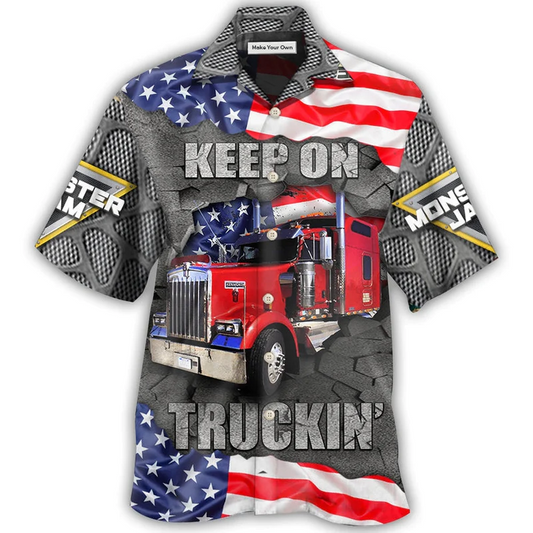 Hawaiian Shirt / Adults / S Truck Cool Monster Truck Keep On Truckin' America Style - Hawaiian Shirt - Reefox