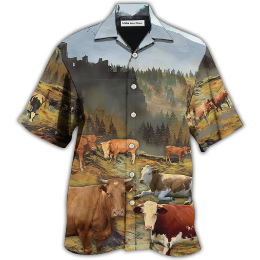 Hawaiian Shirt / Adults / S Cow Large Mountain - Hawaiian Shirt - Reefox