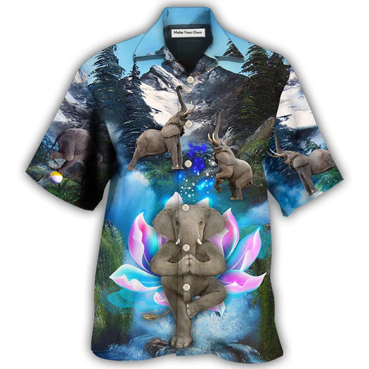 Hawaiian Shirt / Adults / S Elephant Yoga Pose On The Waterfall - Hawaiian Shirt - Reefox