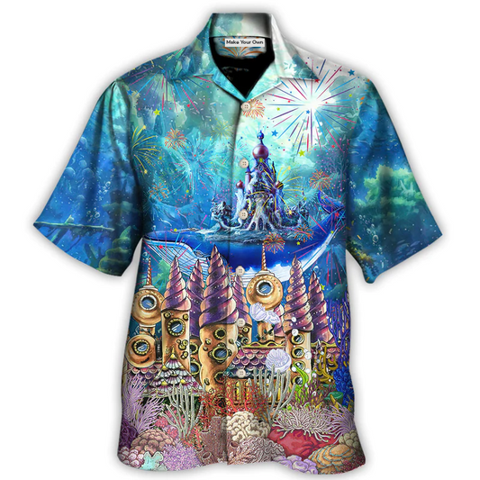 Hawaiian Shirt / Adults / S Whale Happy New Year Under Ocean - Hawaiian Shirt - Reefox