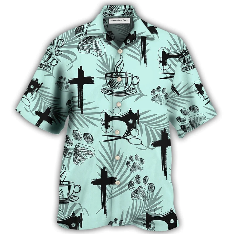 Hawaiian Shirt / Adults / S Coffee Jesus Dog Coffee Sewing Lover - Hawaiian Shirt - Reefox