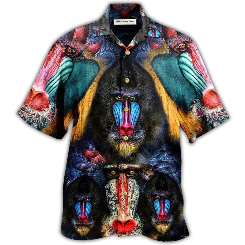 Hawaiian Shirt / Adults / S Monkey Mandrill Animals Love Forest And Live It Forever - Hawaiian Shirt - Reefox