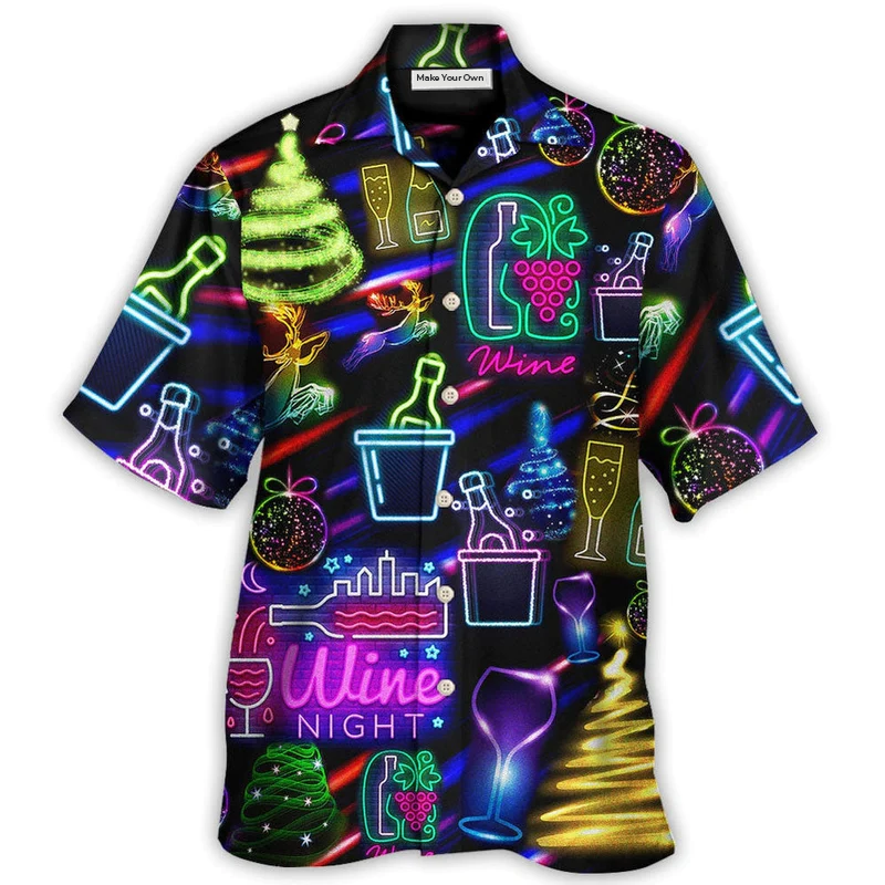 Hawaiian Shirt / Adults / S Wine Christmas Neon Art Drinking - Hawaiian Shirt - Reefox