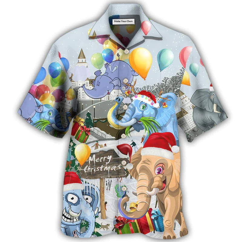 Hawaiian Shirt / Adults / S Elephant Funny Having Fun On Christmas Day - Hawaiian Shirt - Reefox