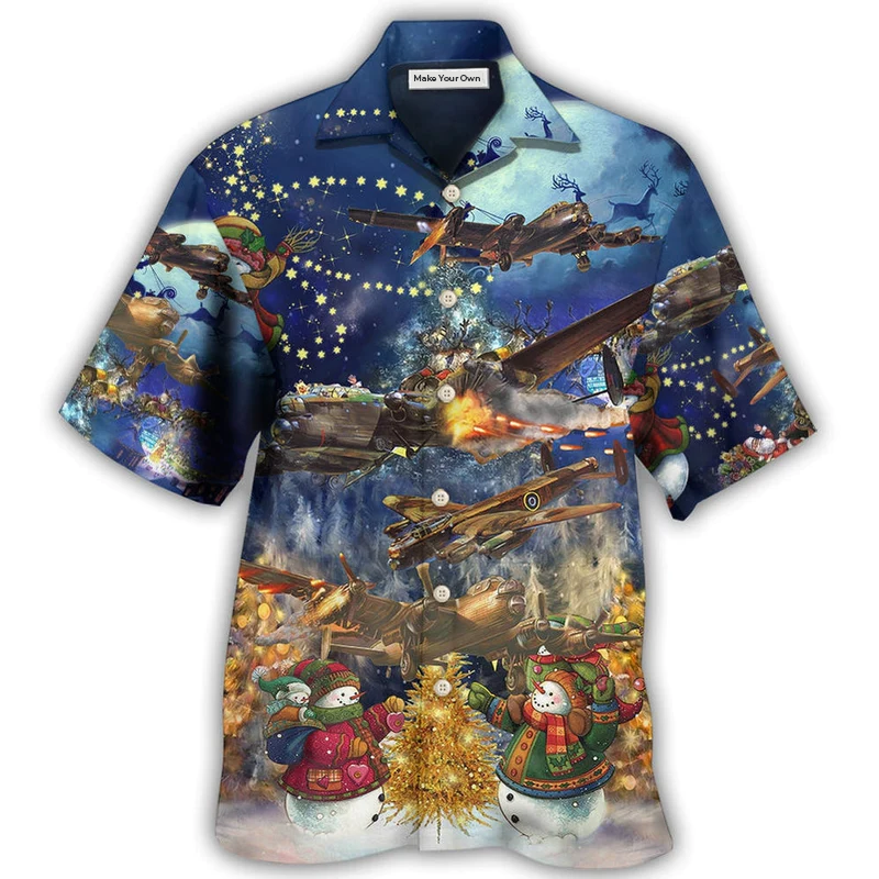 Hawaiian Shirt / Adults / S Combat Aircraft Merry Christmas Night - Hawaiian Shirt - Reefox