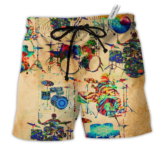 Beach Short / Adults / S Music Colorful Vintage Drum - Beach Short Reefox - Owls Matrix LTD