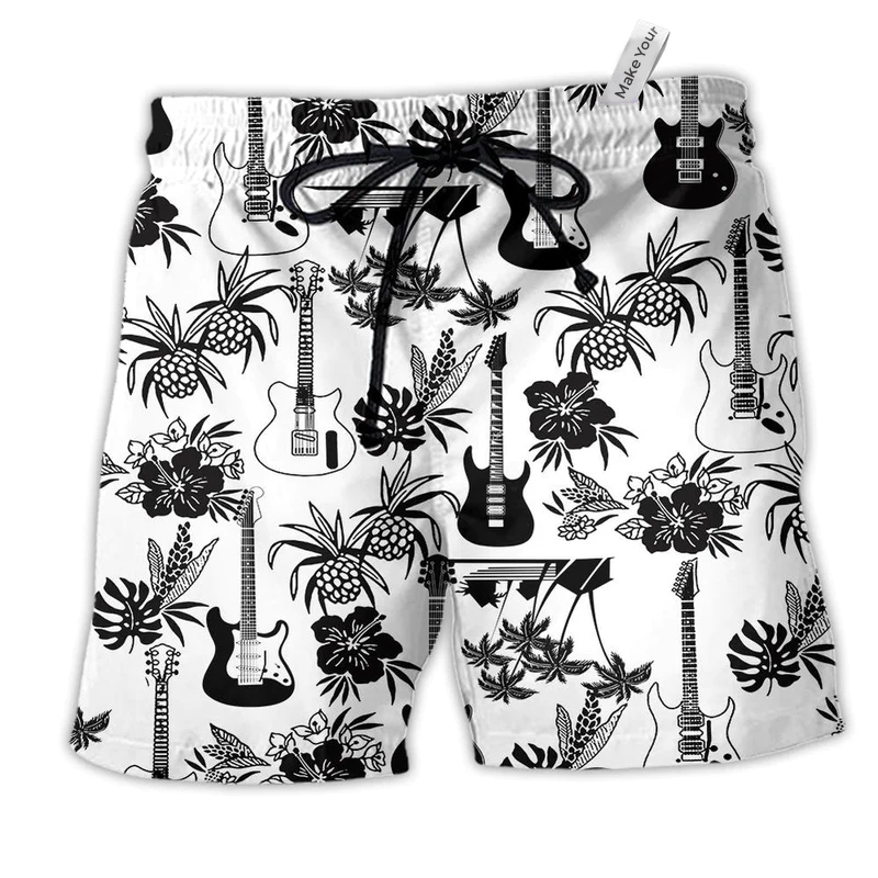 Beach Short / Adults / S Music With Electric Guitar Black And White - Beach Short Reefox - Owls Matrix LTD