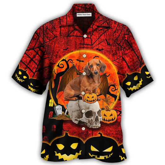 Hawaiian Shirt / Adults / S Halloween Dachshund Pumpkin Scary Red - Hawaiian Shirt - Reefox