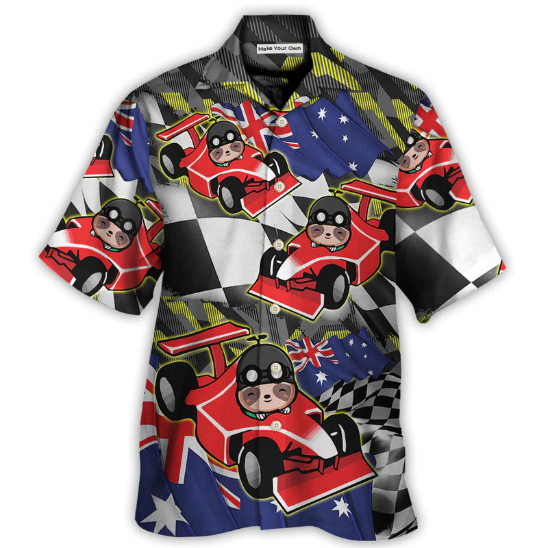 Sloth Racing Formula One Car Racing Australian Vibe - Hawaiian Shirt - Reefox