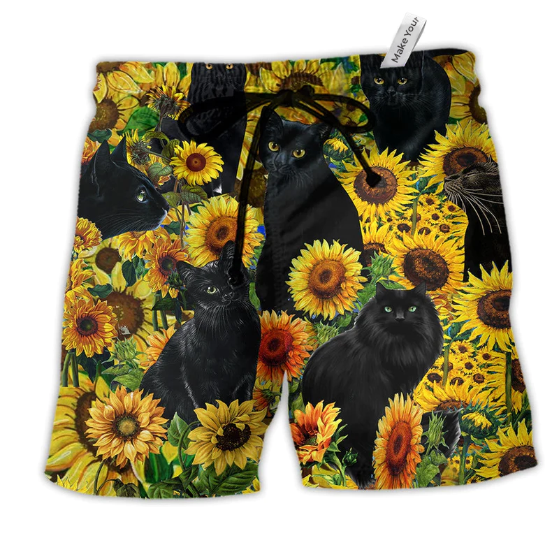 Beach Short / Adults / S Black Cat Love Sunflower - Beach Short Reefox - Owls Matrix LTD