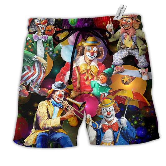 Beach Short / Adults / S Clown Funny Happy In The Night - Beach Short Reefox - Owls Matrix LTD