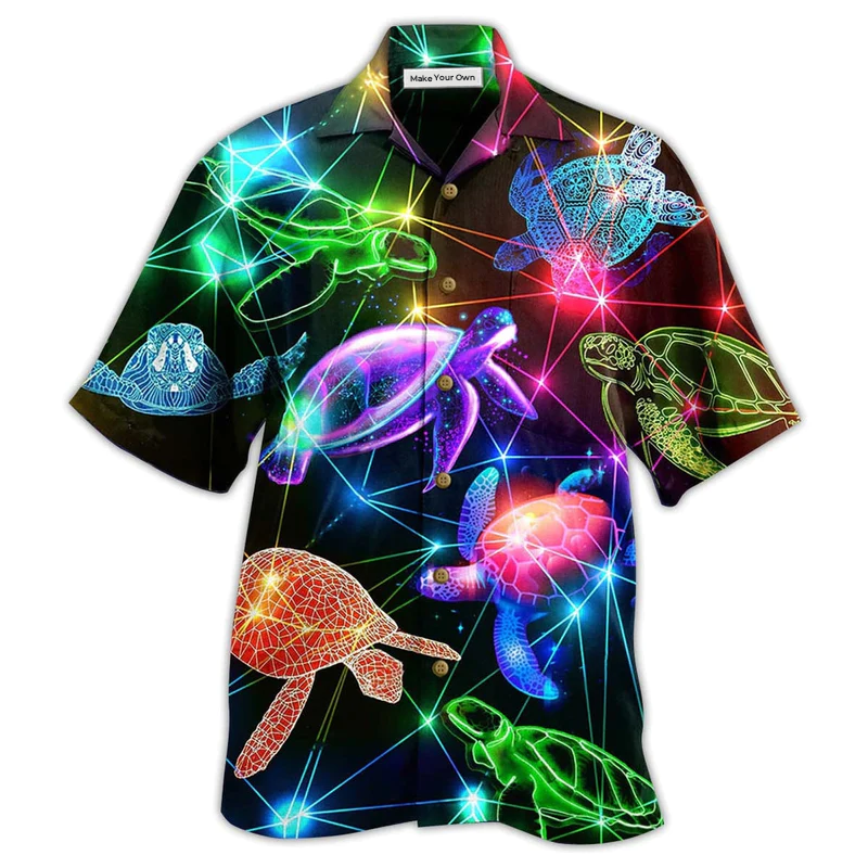 Hawaiian Shirt / Adults / S Turtle Fullcolor Neon Style Loves Ocean - Hawaiian Shirt - Reefox
