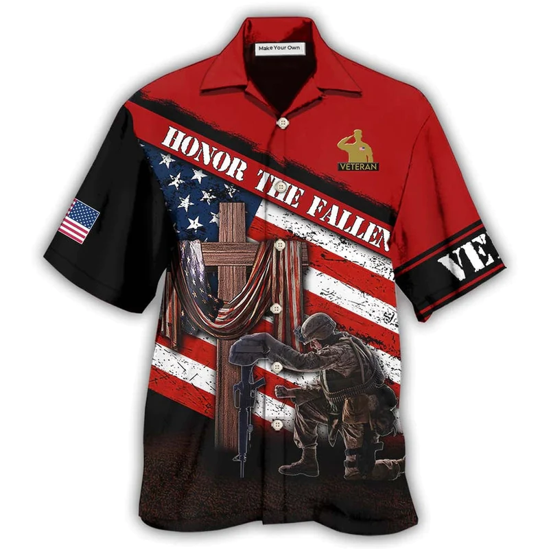 Hawaiian Shirt / Adults / S Veteran Honor The Fallen Memory With Cross - Hawaiian Shirt - Reefox
