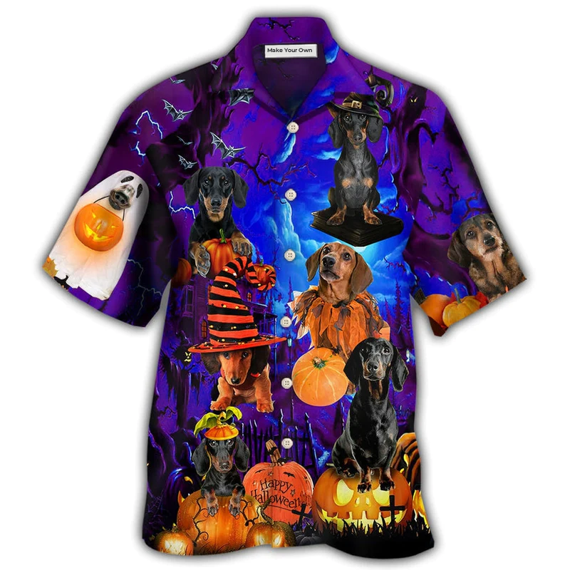 Hawaiian Shirt / Adults / S Halloween - Dachshund Never Mind The Witch - Hawaiian Shirt - Reefox