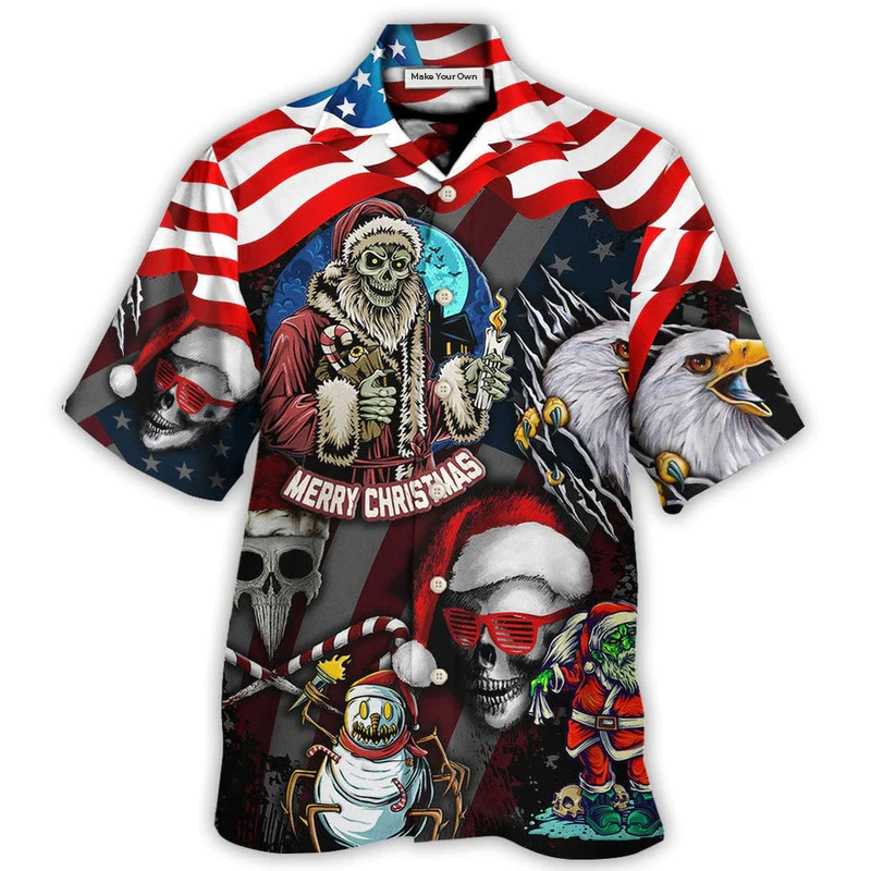 Hawaiian Shirt / Adults / S Skull Christmas US Flag Skeleton And Eagle Xmas Vibe - Hawaiian Shirt - Reefox