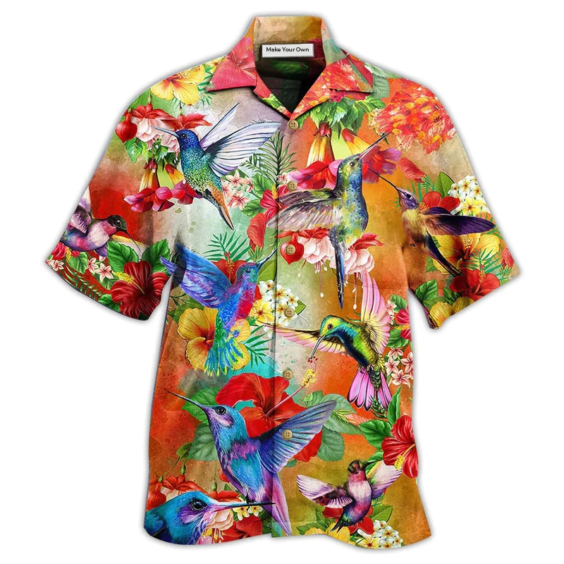 Hawaiian Shirt / Adults / S Hummingbird Love Flowers In Garden - Hawaiian Shirt - Reefox