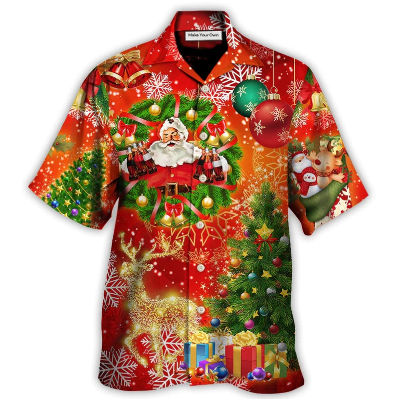 Hawaiian Shirt / Adults / S Christmas Santa Claus Drinking Christmas Tree Red Light - Hawaiian Shirt - Reefox