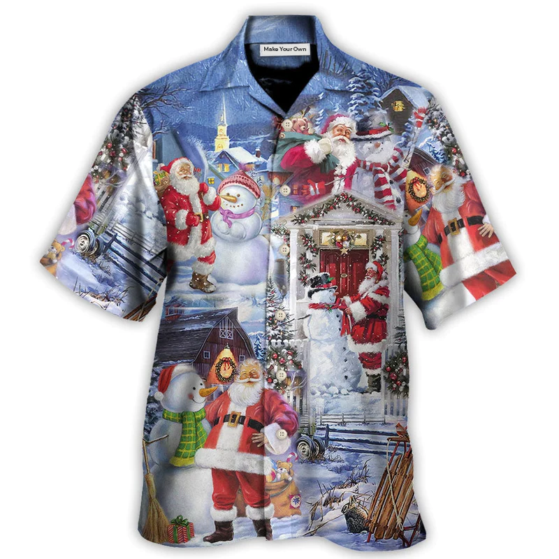 Hawaiian Shirt / Adults / S Christmas Santa And Snowman Happy Holiday Christmas - Hawaiian Shirt - Reefox