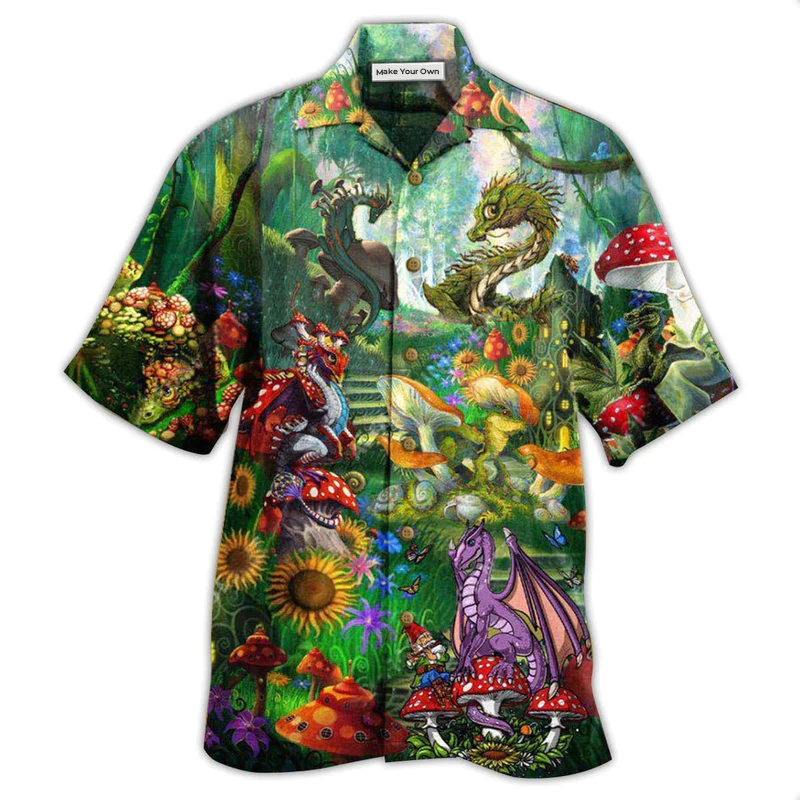 Hawaiian Shirt / Adults / S Hippie Magic World Mushrooms Dragon - Hawaiian Shirt - Reefox