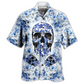 Hawaiian Shirt / Adults / S Skull Love Life Blue White - Hawaiian Shirt - Reefox