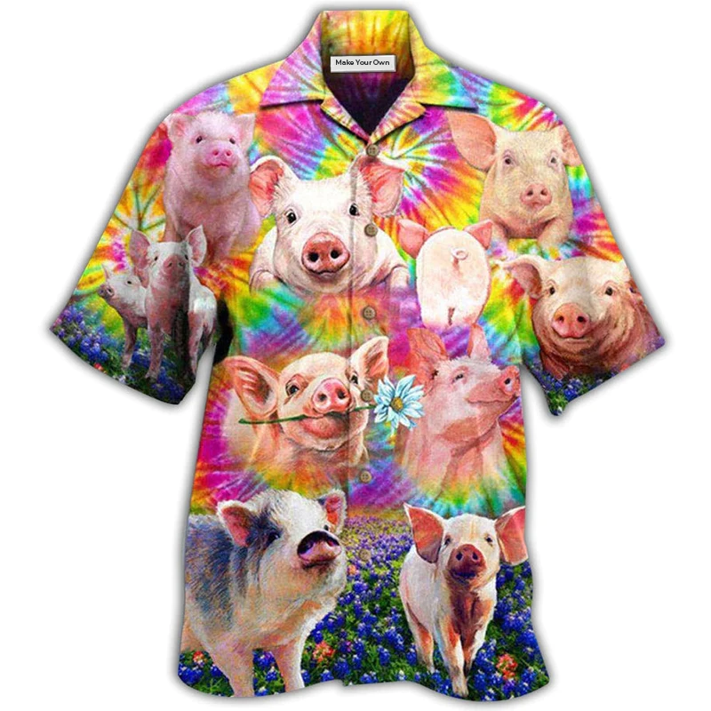 Hawaiian Shirt / Adults / S Pig Easily Distracted By Piggy In Tiny Flowers - Hawaiian Shirt - Reefox