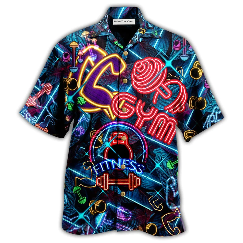 Hawaiian Shirt / Adults / S Gym Love Fitness Neon Style - Hawaiian Shirt - Reefox