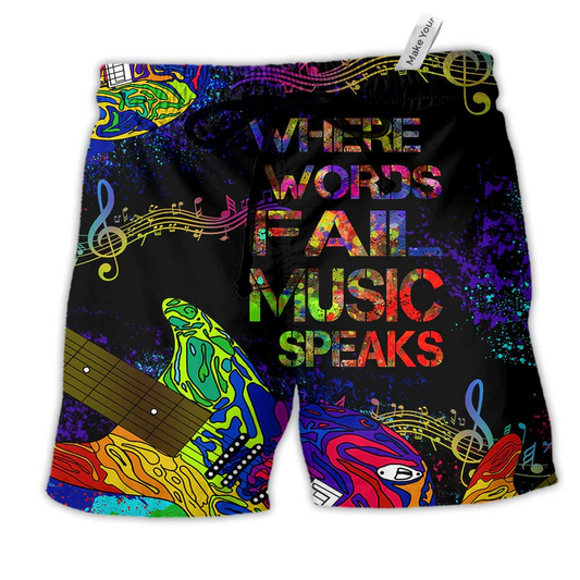 Beach Short / Adults / S Music Guitar Where Music Speaks Colorful - Beach Short Reefox - Owls Matrix LTD