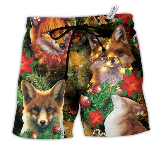 Beach Short / Adults / S Merry Christmas Foxmas With Flower - Beach Short Reefox - Owls Matrix LTD