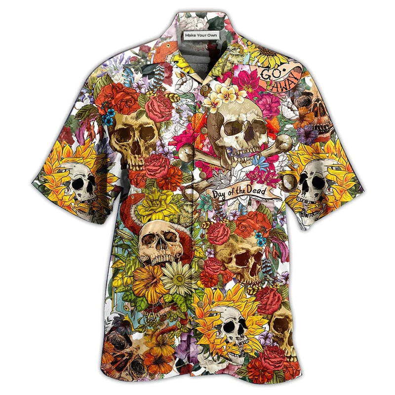 Skull Day Of The Dead Flower Skull - Hawaiian Shirt - Reefox