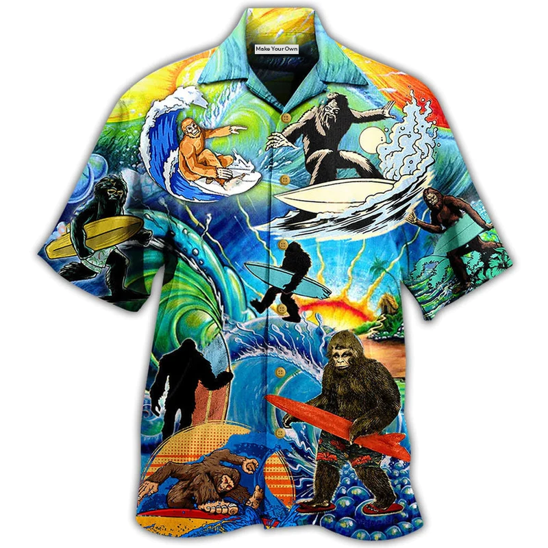 Hawaiian Shirt / Adults / S Bigfoot Loves Cool Surfing - Hawaiian Shirt - Reefox