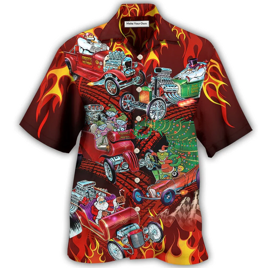 Hawaiian Shirt / Adults / S Hot Rod Merry Christmas Red Style - Hawaiian Shirt - Reefox