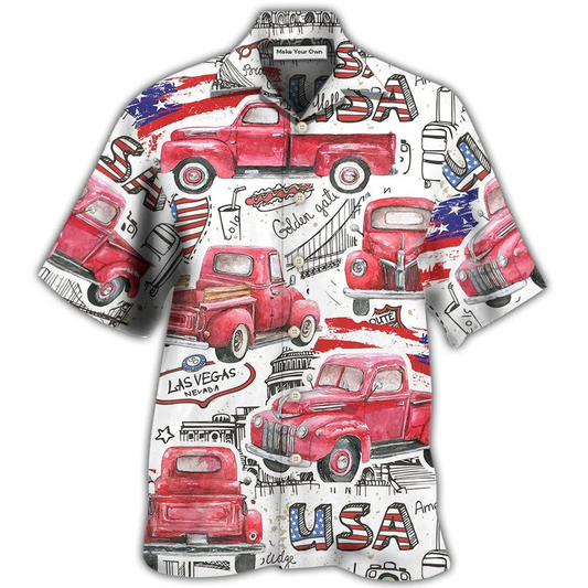 Hawaiian Shirt / Adults / S Truck Red USA Flag Independence Day - Hawaiian Shirt - Reefox