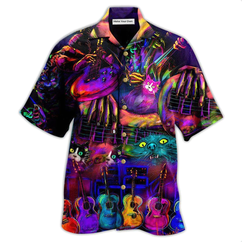 Hawaiian Shirt / Adults / S Guitar My Cats And I Play Guitars We Destroy Silent - Hawaiian Shirt - Reefox