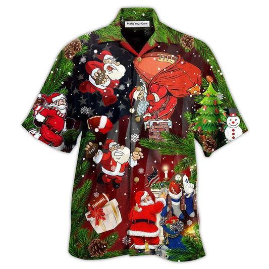 Hawaiian Shirt / Adults / S Christmas Santa Claus Is Big Fan Of American Football - Hawaiian Shirt - Reefox