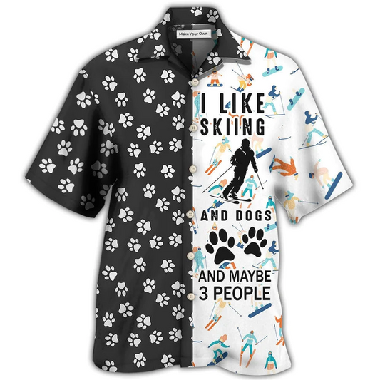 Hawaiian Shirt / Adults / S Skiing I Like Skiing And Dogs - Hawaiian Shirt - Reefox