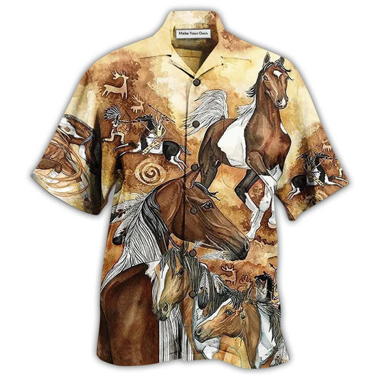 Hawaiian Shirt / Adults / S Native Horses Run Away Vintage - Hawaiian Shirt - Reefox