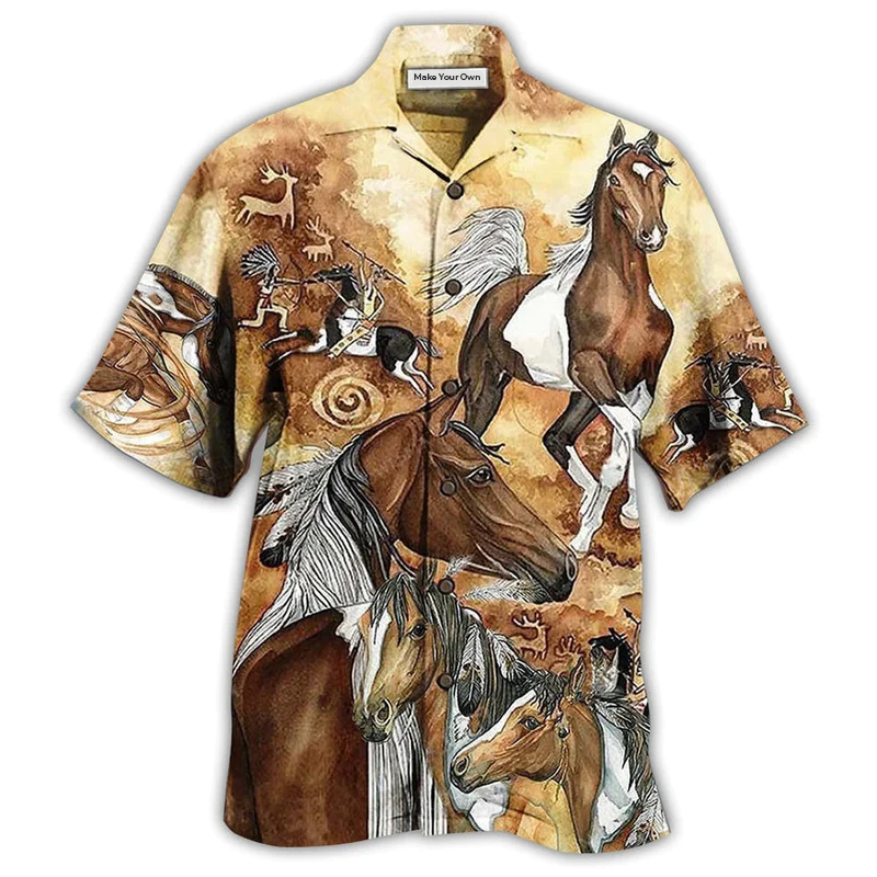 Hawaiian Shirt / Adults / S Native Horses Run Away Vintage - Hawaiian Shirt - Reefox
