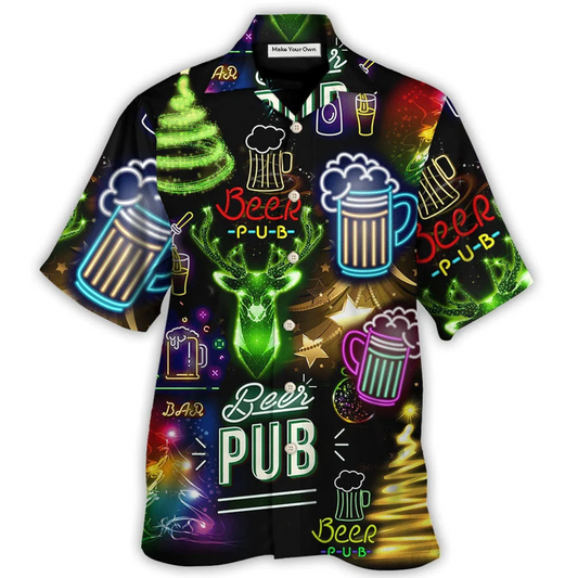 Hawaiian Shirt / Adults / S Beer Christmas Neon Art Drinking - Hawaiian Shirt - Reefox