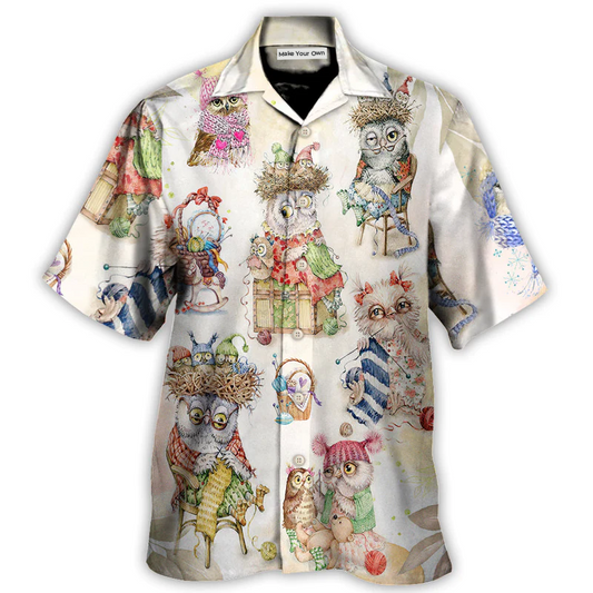 Owl Knitting Is Happy Place - Hawaiian Shirt - Reefox
