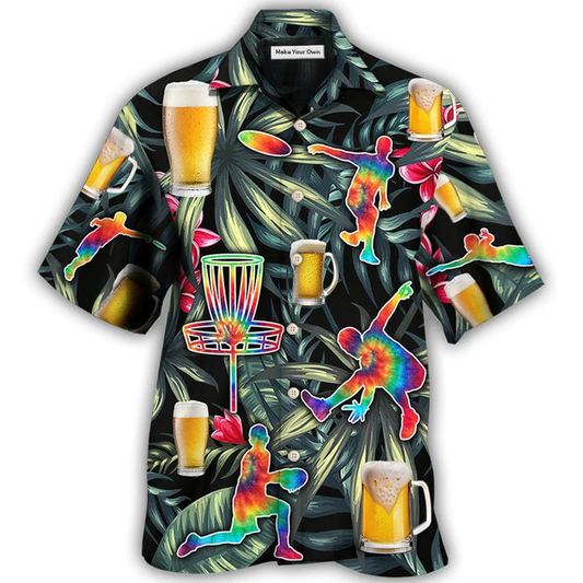 Hawaiian Shirt / Adults / S Beer And Disc Golf Tropical Flower Tie Dye - Hawaiian Shirt - Reefox