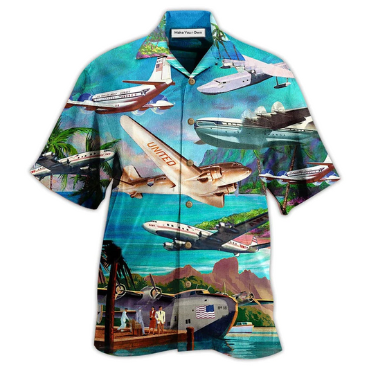 Hawaiian Shirt / Adults / S Airplane Fly To Hawaii Aircraft Love Life - Hawaiian Shirt - Reefox