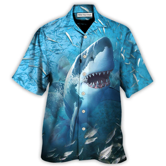 Shark Swims Through Baitfish Shoal - Hawaiian Shirt - Reefox