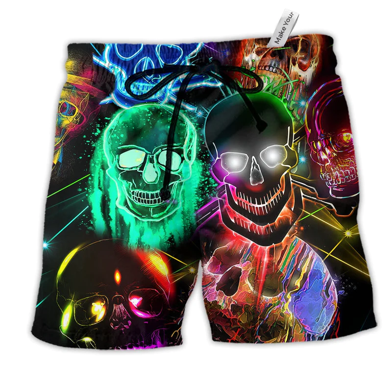 Beach Short / Adults / S Skull Glowing So Colorful - Beach Short Reefox - Owls Matrix LTD