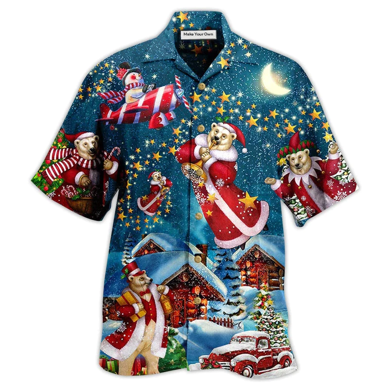 Hawaiian Shirt / Adults / S Christmas Bear Santa In The Night - Hawaiian Shirt - Reefox