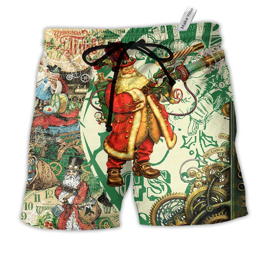 Beach Short / Adults / S Christmas Steampunk Santa Clause - Beach Short Reefox - Owls Matrix LTD