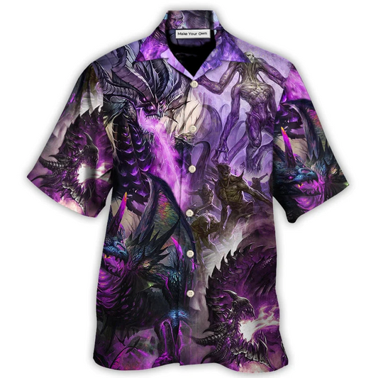 Hawaiian Shirt / Adults / S Dragon Purple Skull Monster Lightning Fight Art Style - Hawaiian Shirt - Reefox