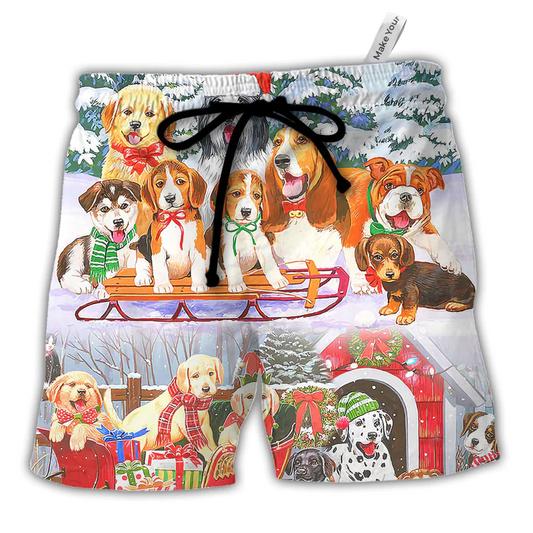 Beach Short / Adults / S Dog Snowman Christmas Tree Merry Xmas - Beach Short Reefox - Owls Matrix LTD