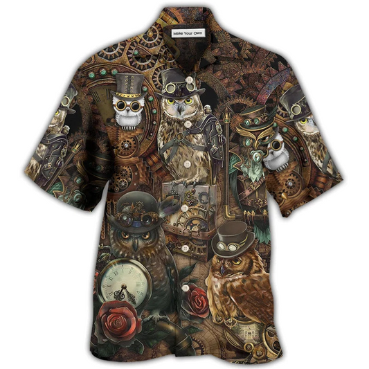 Hawaiian Shirt / Adults / S Owl Steampunk Retro Style - Hawaiian Shirt - Reefox